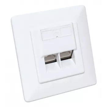 Intellinet 2-Port Cat6a 10G Ekranuota RJ45 Sieninė Jungtis su Plokščiu Montavimu ir Rozete, STP, Signal White RAL9003