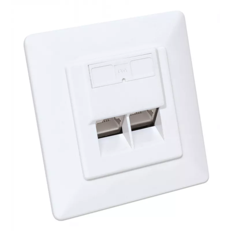 Intellinet 2-Port Cat6a 10G Ekranuota RJ45 Sieninė Jungtis su Plokščiu Montavimu ir Rozete, STP, Signal White RAL9003