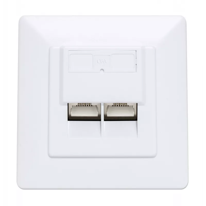 Intellinet 2-Port Cat6a 10G Ekranuota RJ45 Sieninė Jungtis su Plokščiu Montavimu ir Rozete, STP, Signal White RAL9003