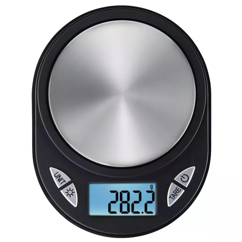 Elektrinės virtuvinės svarstyklės Xavax Jewel Black Oval – maks. 0,5 kg, tikslumas 0,1 g, CR2032 baterija, 130×100×15 mm