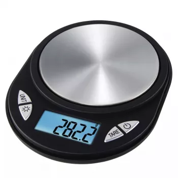 Elektrinės virtuvinės svarstyklės Xavax Jewel Black Oval – maks. 0,5 kg, tikslumas 0,1 g, CR2032 baterija, 130×100×15 mm