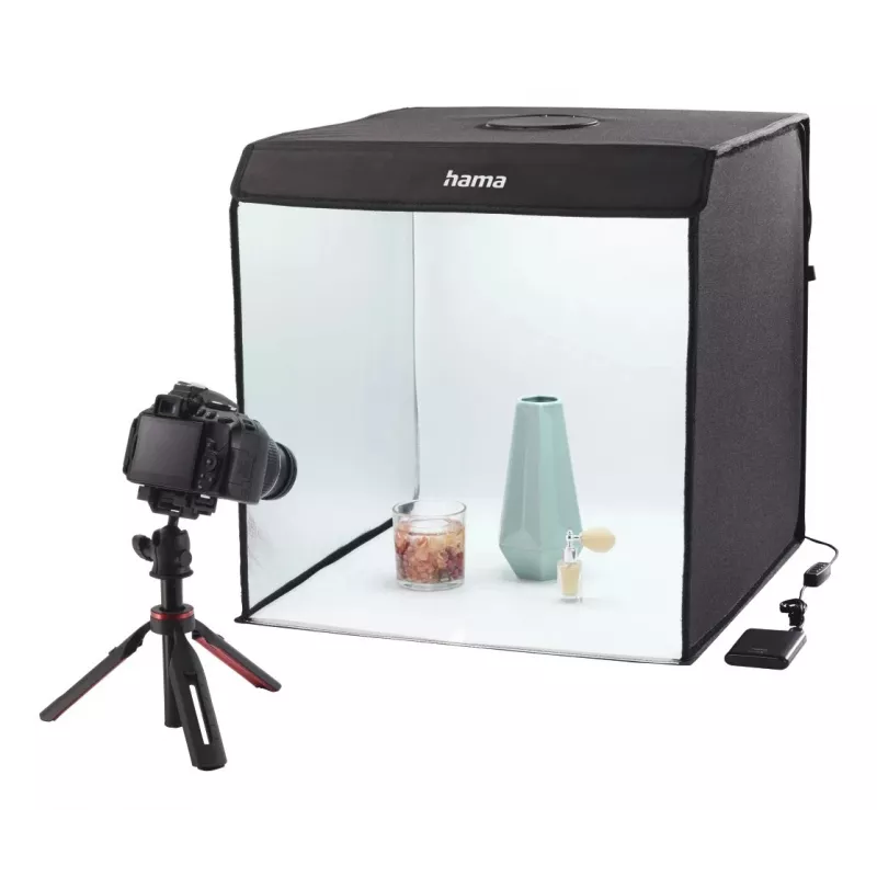 Mini foto studija HAMA sulankstoma dėžutė su LED žiedine šviesa 50×50 cm, modelis 00004664