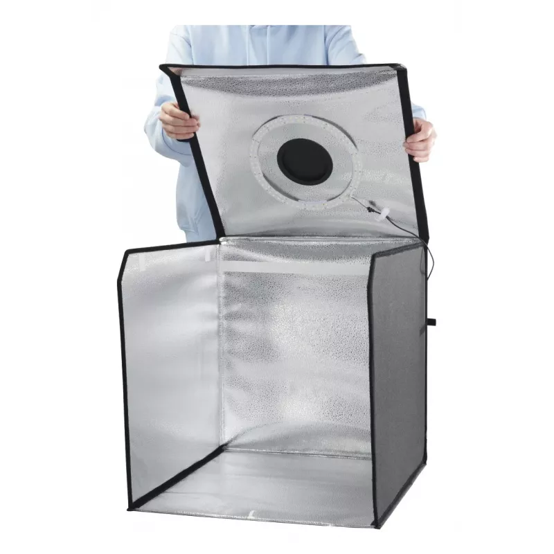Mini foto studija HAMA sulankstoma dėžutė su LED žiedine šviesa 50×50 cm, modelis 00004664