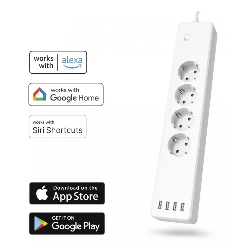 Hama 00176628 išmanusis Wi-Fi lizdų blokas, 4 KS lizdai su atskiru jungikliu, 4x USB, apsauga nuo perkrovos