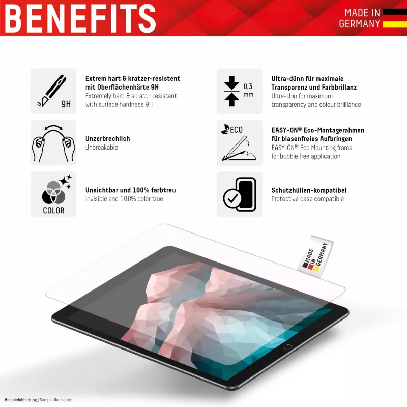 Displex Tablet Glass (9H), skirtas Samsung Galaxy Tab A8, su Eco montavimo rėmeliu, nedūžtantis, itin plonas, nematomas
