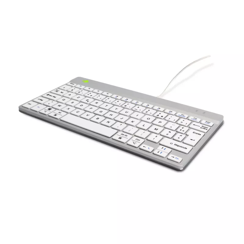 Ergonominė klaviatūra R-Go Tools Compact Break, kompaktiška, su pertraukų programine įranga, AZERTY (FR), laidinė, balta