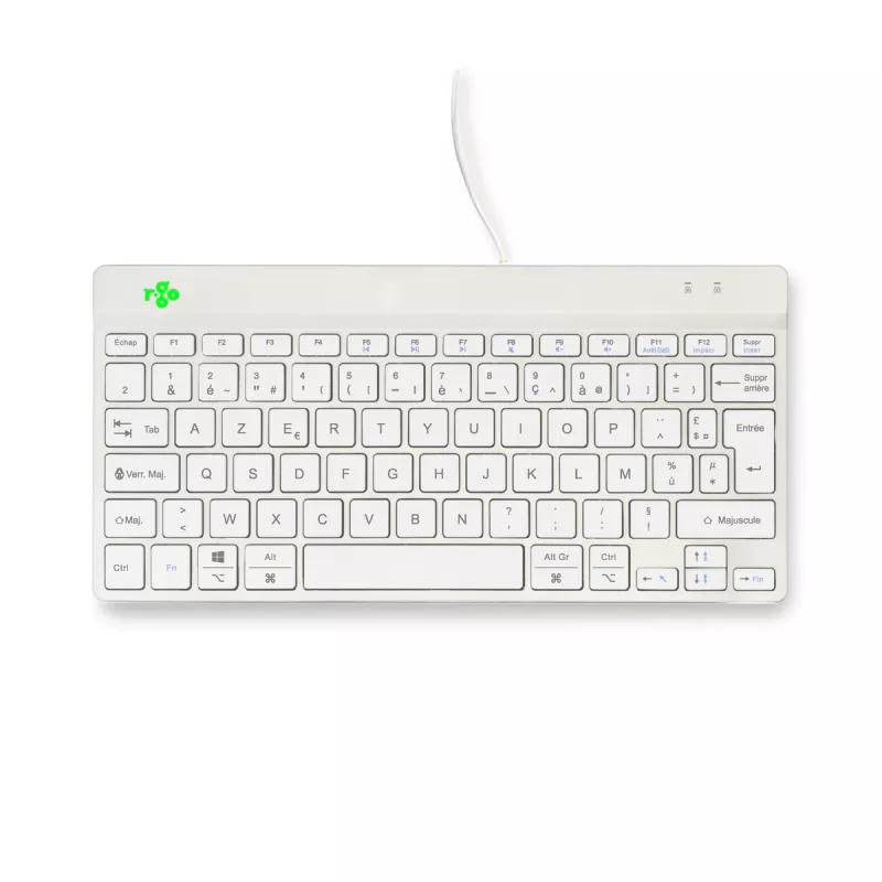 Ergonominė klaviatūra R-Go Tools Compact Break, kompaktiška, su pertraukų programine įranga, AZERTY (FR), laidinė, balta