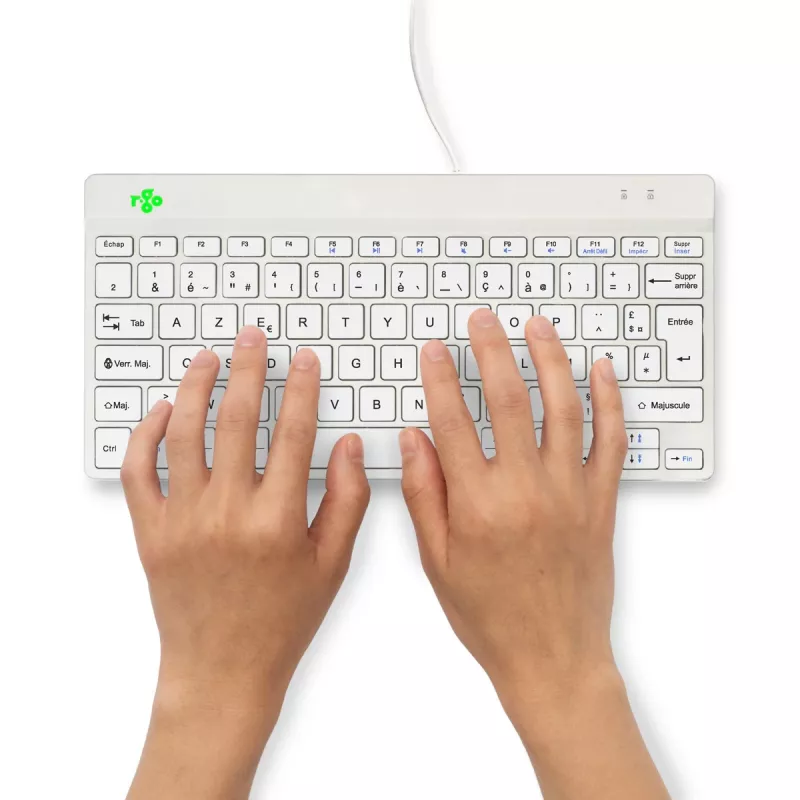 Ergonominė klaviatūra R-Go Tools Compact Break, kompaktiška, su pertraukų programine įranga, AZERTY (FR), laidinė, balta