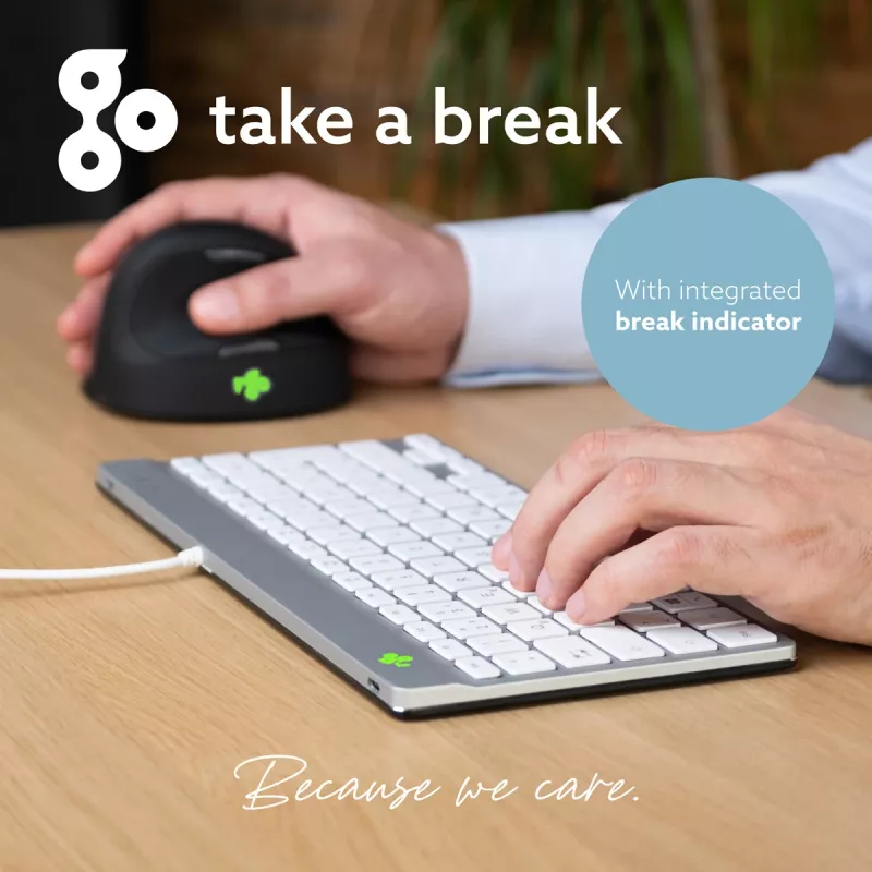 Ergonominė klaviatūra R-Go Tools Compact Break, kompaktiška, su pertraukų programine įranga, AZERTY (FR), laidinė, balta