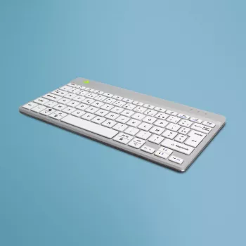Ergonominė klaviatūra R-Go Compact Break, kompaktiška, su pertraukų programine įranga, AZERTY (FR), Bluetooth, balta