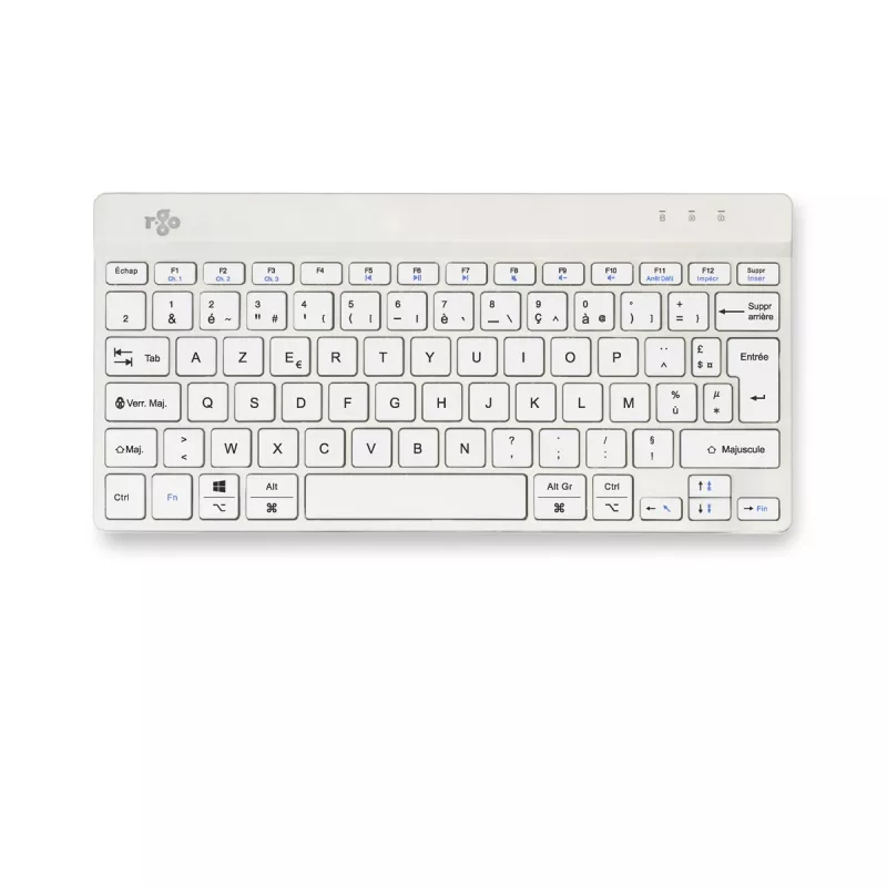 Ergonominė klaviatūra R-Go Compact Break, kompaktiška, su pertraukų programine įranga, AZERTY (FR), Bluetooth, balta