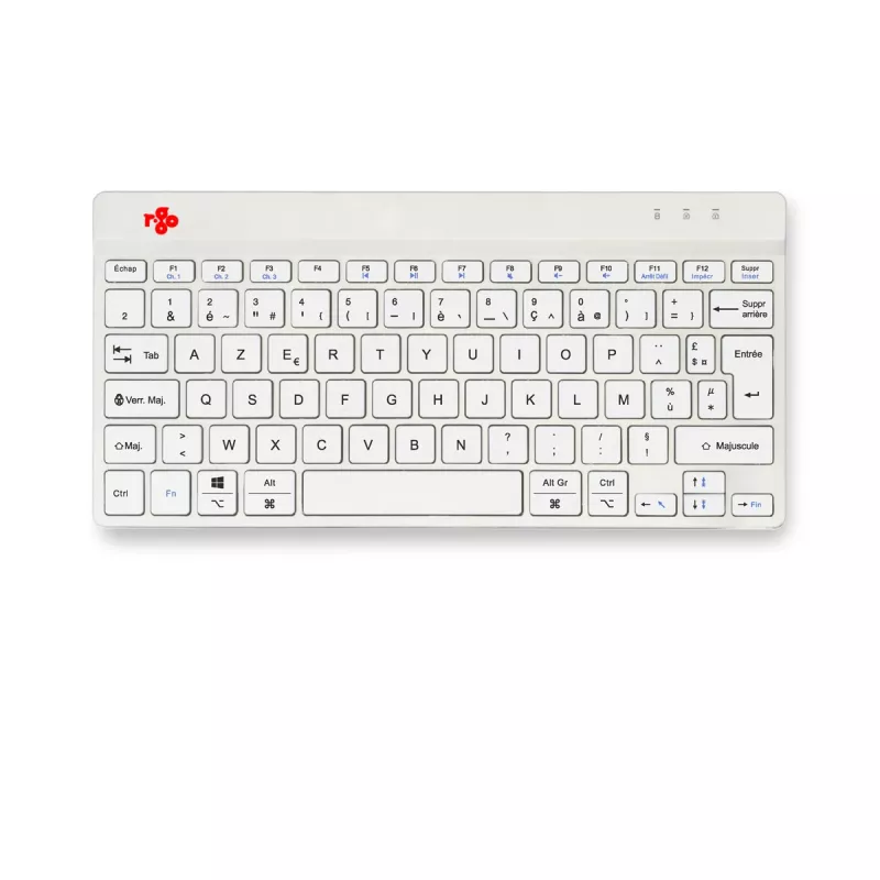 Ergonominė klaviatūra R-Go Compact Break, kompaktiška, su pertraukų programine įranga, AZERTY (FR), Bluetooth, balta