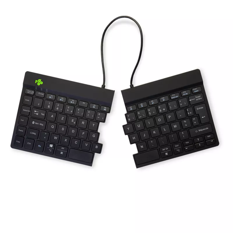 Ergonomiška klaviatūra R-Go Split Break su pertraukų programine įranga, ergonomiška split klaviatūra, AZERTY (FR), Bluetooth, juoda
