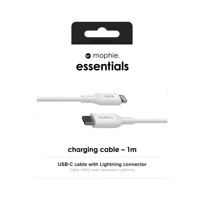 mophie essentials Lightning į USB-C įkrovimo laidas (1 m) Baltas
