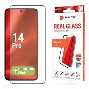 Displex Full Cover (10H) apsauginis stiklas, skirtas Xiaomi 14 Pro, grūdintas stiklas, EASY-ON® ekologinis montavimo rėmelis, juoda/skaidri