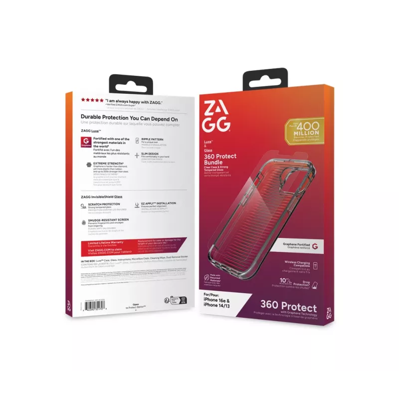 ZAGG 700518204 Luxe + Glass 360 skaidrus rinkinys (galinis dangtelis + stiklas) Apple iPhone 16e/14/13