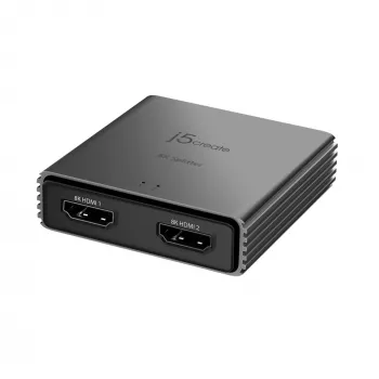 j5create JDSH812 8K HDMI 2.1 2 krypčių skirstytuvas, HDMI, 2x HDMI, 7680 x 4320 pikselių, Pilka, Aliuminis, 8K Ultra HD