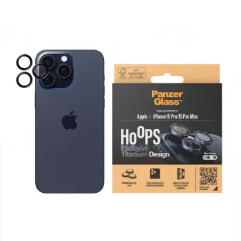 PanzerGlass Hoops apsauginis fotoaparatų lęšių stikliukas iPhone 15 Pro / 15 Pro Max mėlynas titanas