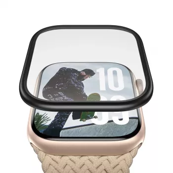 PanzerGlass apsauginis stiklas su juodu metaliniu rėmeliu, skirtas Apple Watch, modelis PG56329
