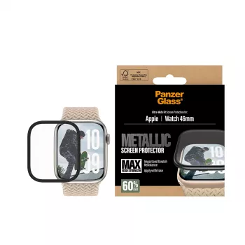 PanzerGlass apsauginis stiklas su juodu metaliniu rėmeliu, skirtas Apple Watch, modelis PG56329