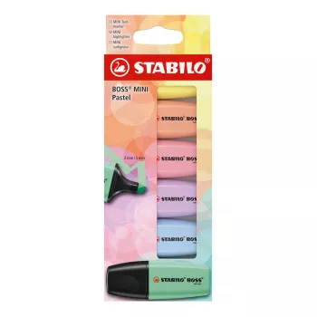 STABILO BOSS MINI žymekliai 6 vnt. kaltinis antgalis, įvairiaspalviai