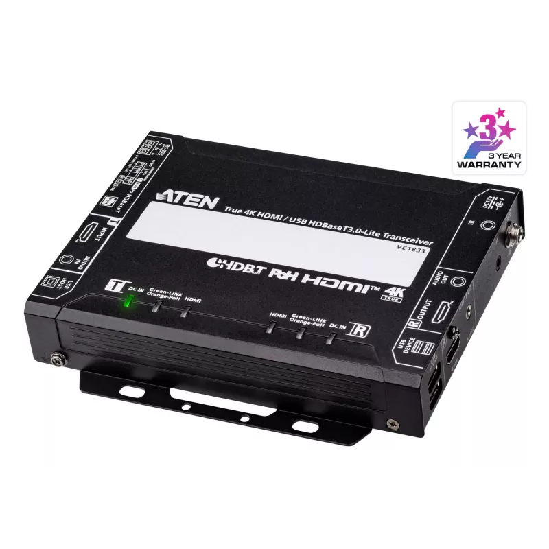 AV siųstuvas-imtuvas ATEN True 4K HDMI/USB HDBT3.0-Lite – 4096×2160 @ iki 40 m, USB Type-A/Type-B, DC maitinimas