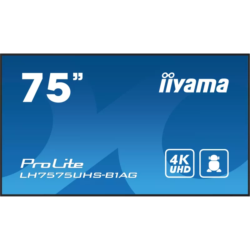 iiyama LH7575UHS-B1AG Skelbimų ekranas 190,5 cm (75 col.) LCD Wi-Fi 500 cd/m² 4K Ultra HD Juodas Integruotas procesorius Android 11 24/7