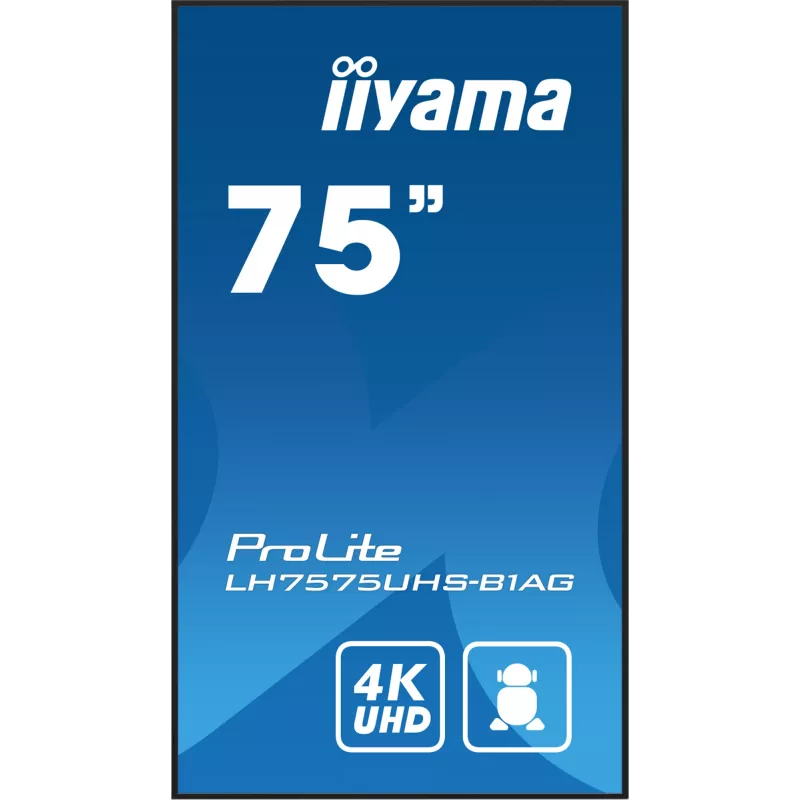 iiyama LH7575UHS-B1AG Skelbimų ekranas 190,5 cm (75 col.) LCD Wi-Fi 500 cd/m² 4K Ultra HD Juodas Integruotas procesorius Android 11 24/7