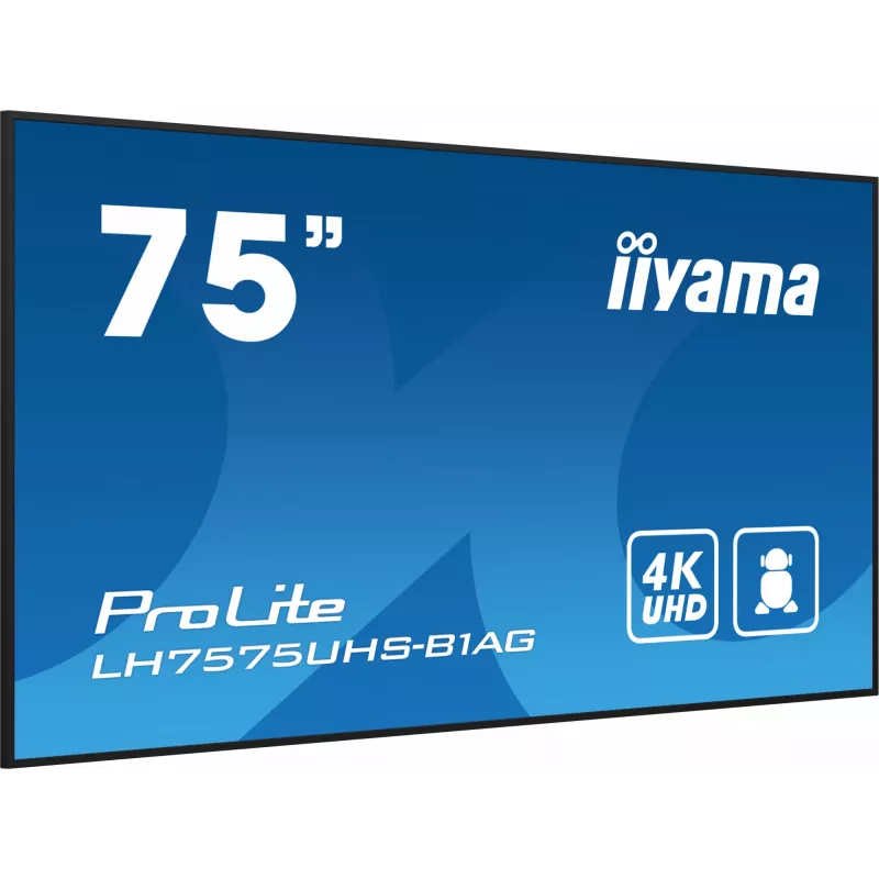 iiyama LH7575UHS-B1AG Skelbimų ekranas 190,5 cm (75 col.) LCD Wi-Fi 500 cd/m² 4K Ultra HD Juodas Integruotas procesorius Android 11 24/7
