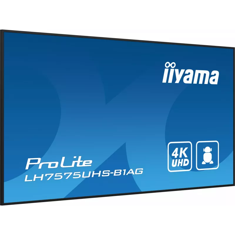 iiyama LH7575UHS-B1AG Skelbimų ekranas 190,5 cm (75 col.) LCD Wi-Fi 500 cd/m² 4K Ultra HD Juodas Integruotas procesorius Android 11 24/7