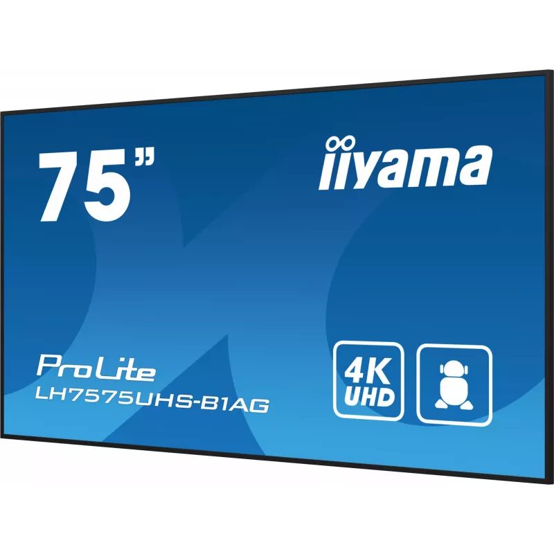 iiyama LH7575UHS-B1AG Skelbimų ekranas 190,5 cm (75 col.) LCD Wi-Fi 500 cd/m² 4K Ultra HD Juodas Integruotas procesorius Android 11 24/7