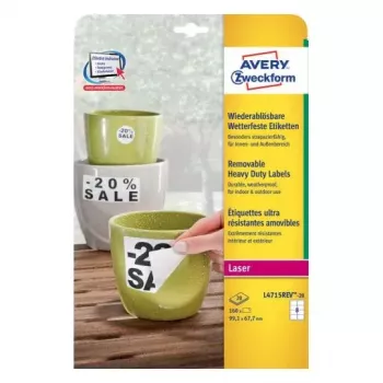 Lipni etiketė Avery L4715REV-20, balta, nuimama, užapvalintais kampais, 160 vnt.
