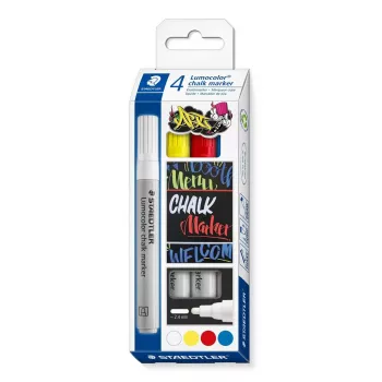 Chalk Marker Staedtler Lumocolor Bullet mėlyna raudona balta geltona 4 vnt.