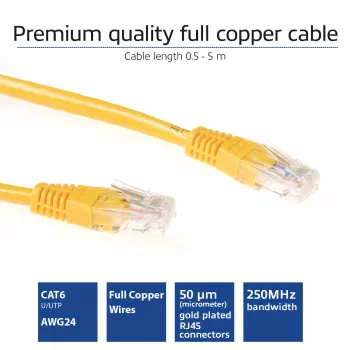ACT Yellow 0.5 m U/UTP CAT6 RJ45 jungiamasis kabelis