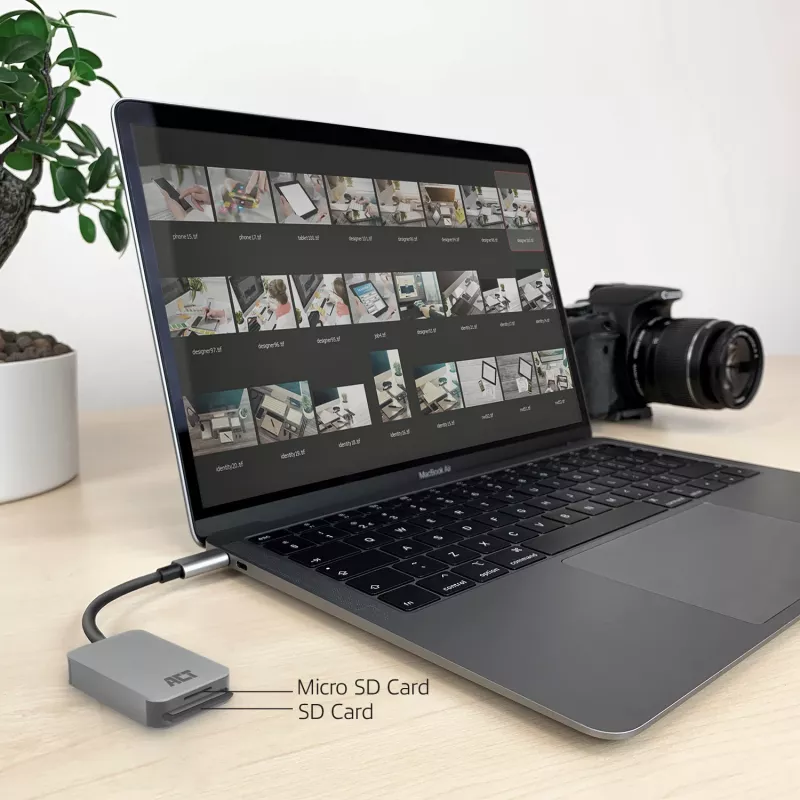Kortelių skaitytuvas ACT AC7056 USB 3.2 Gen 1 Type-C pilkas, MicroSD SD
