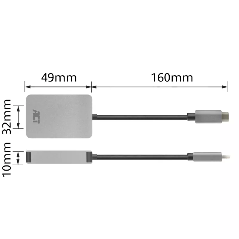 Kortelių skaitytuvas ACT AC7056 USB 3.2 Gen 1 Type-C pilkas, MicroSD SD