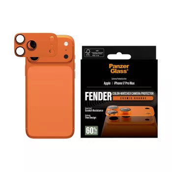 PanzerGlass Fender kameros apsauga, iPhone 17 Pro Max, silikoninė, Cosmic Orange, atspari įbrėžimams ir smūgiams