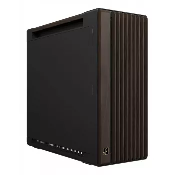 ASUS ProArt PA602 Wood Edition Midi Tower korpusas – juoda ir mediena, ATX/EATX, 2×200 mm priekyje, 1×140 mm gale