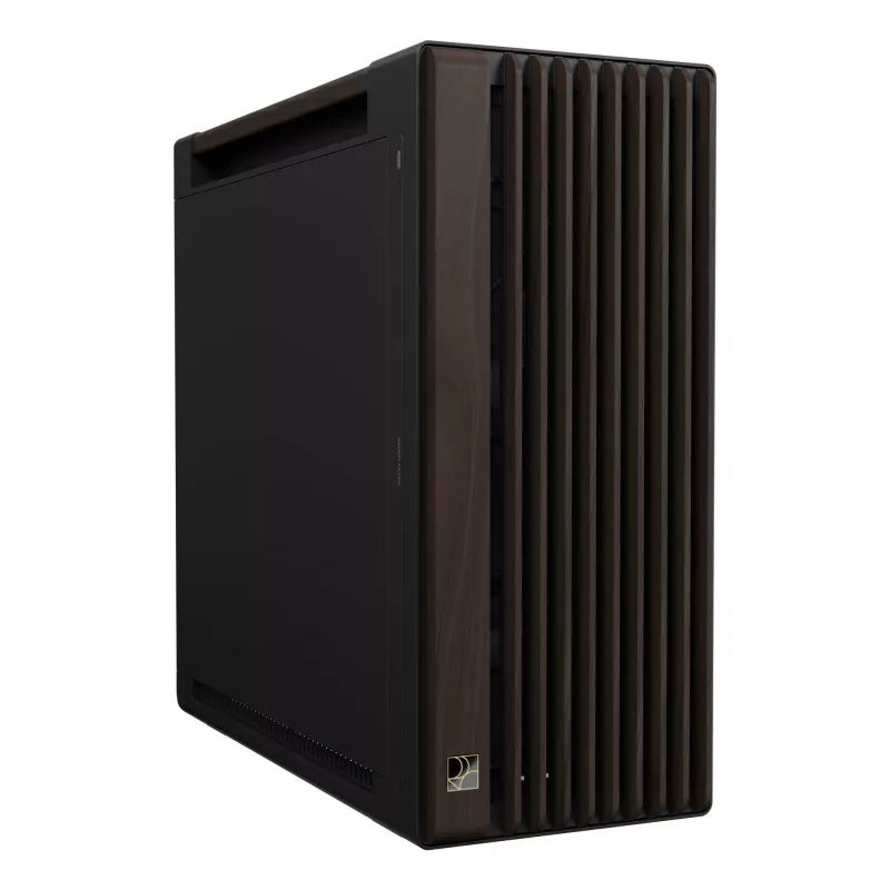 ASUS ProArt PA602 Wood Edition Midi Tower korpusas – juoda ir mediena, ATX/EATX, 2×200 mm priekyje, 1×140 mm gale