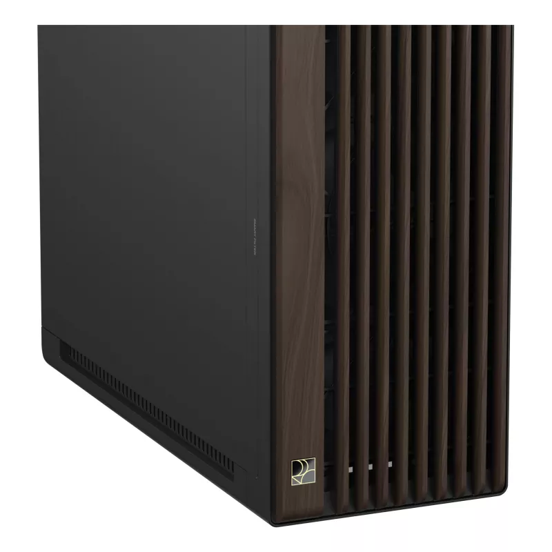 ASUS ProArt PA602 Wood Edition Midi Tower korpusas – juoda ir mediena, ATX/EATX, 2×200 mm priekyje, 1×140 mm gale