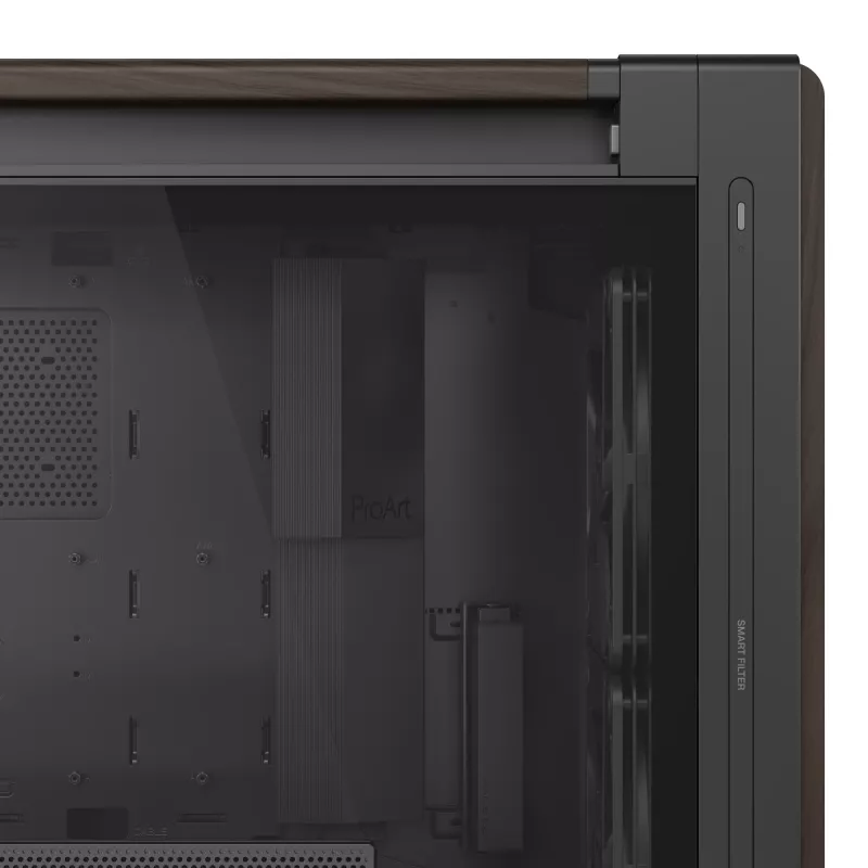 ASUS ProArt PA602 Wood Edition Modern Black - korpusas Midi Tower su grūdinto stiklo šoniniu dangčiu, juodas, medinis