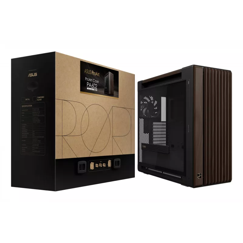 ASUS ProArt PA602 Wood Edition Modern Black - korpusas Midi Tower su grūdinto stiklo šoniniu dangčiu, juodas, medinis