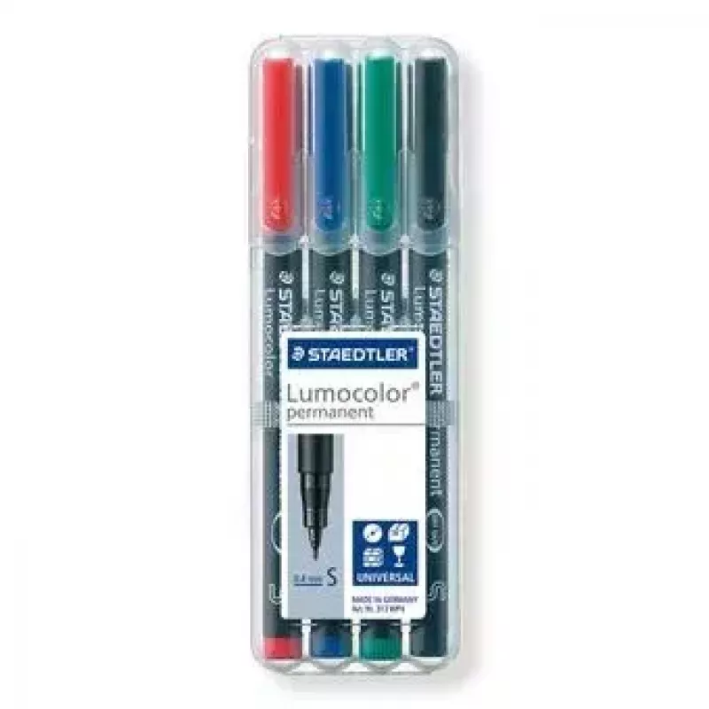 Permanentinis markeris Staedtler Lumocolor 313 WP4 juodas mėlynas žalias raudonas 4 vnt.