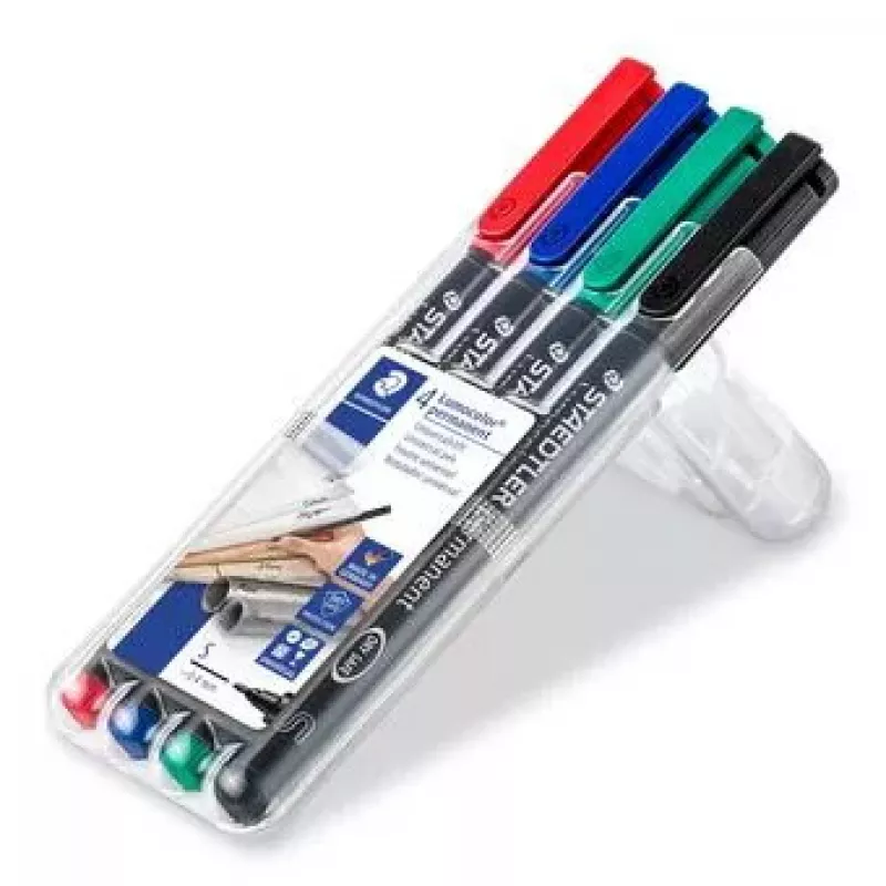 Permanentinis markeris Staedtler Lumocolor 313 WP4 juodas mėlynas žalias raudonas 4 vnt.