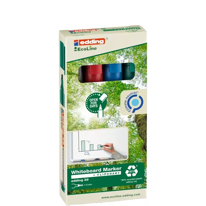 Markeris Edding EcoLine 29, 4 vnt., chisel antgalis, juoda, mėlyna, žalia, raudona