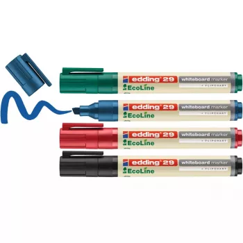 Markeris Edding EcoLine 29, 4 vnt., chisel antgalis, juoda, mėlyna, žalia, raudona