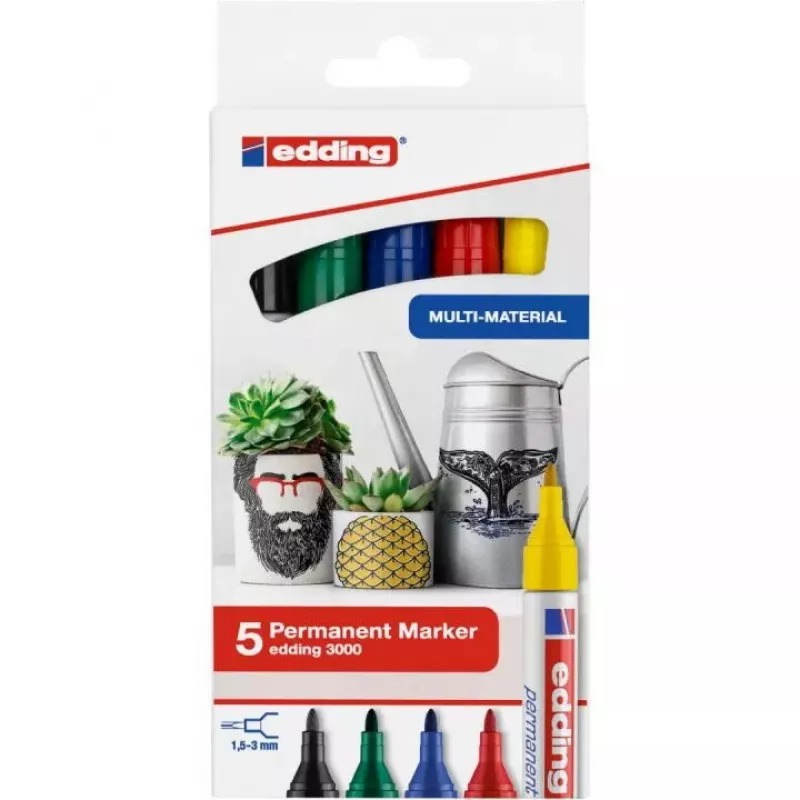 Permanentinis markeris Edding 3000 Bullet tip Mišrios spalvos 5 vnt.