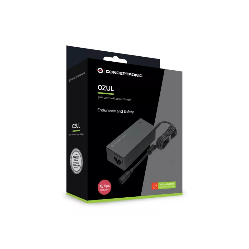 Conceptronic OZUL08B15 90W universalus nešiojamojo kompiuterio įkroviklis, 15 įkrovimo antgalių