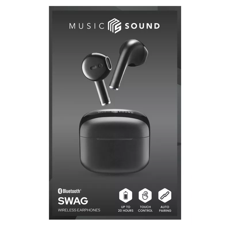 Belaidės ausinės Music Sound Swag SWAG, kapsulės formos, TWS, Bluetooth, iki 20h veikimo laikas