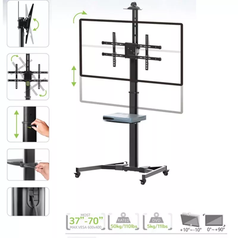 Techly ICA-TR46 daugialypės terpės stovas / vežimėlis, juodas